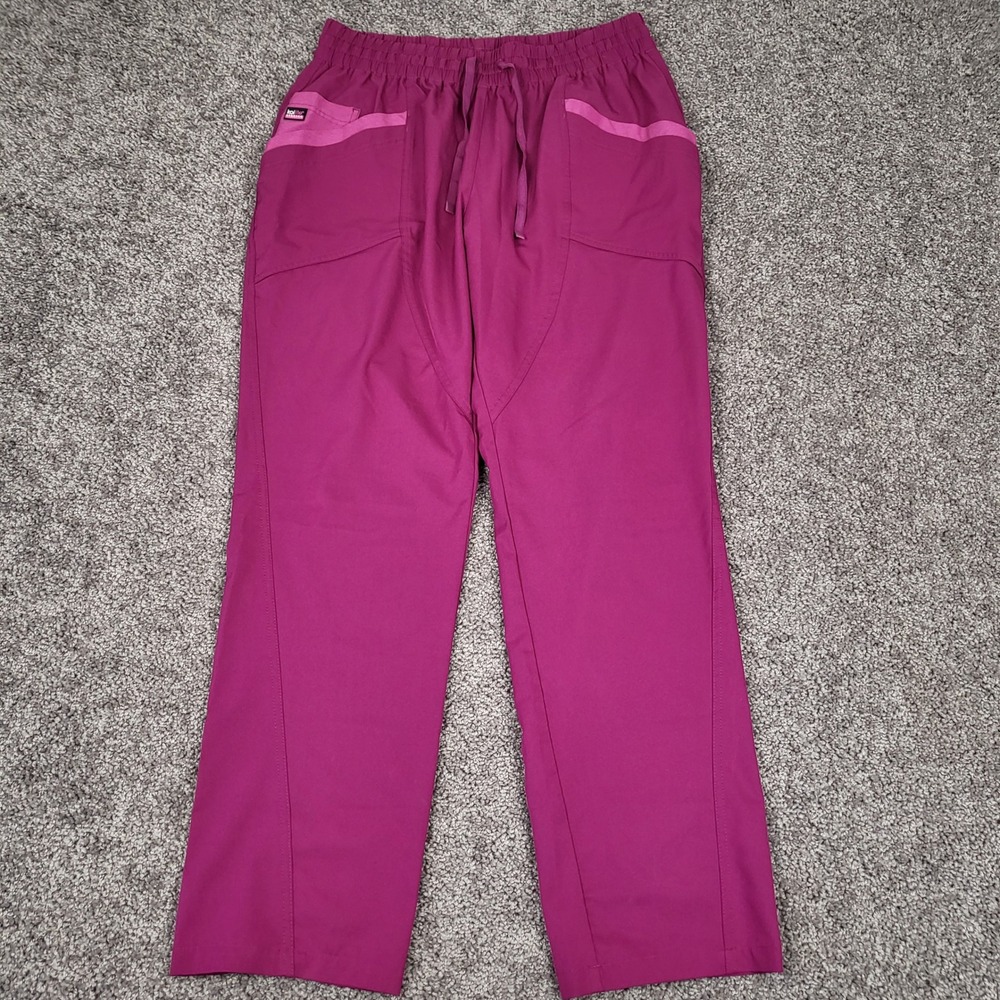 Koi Scrub Pants Women Large Magenta Good 747R Koi Lite Stretch Cargo Drawstring